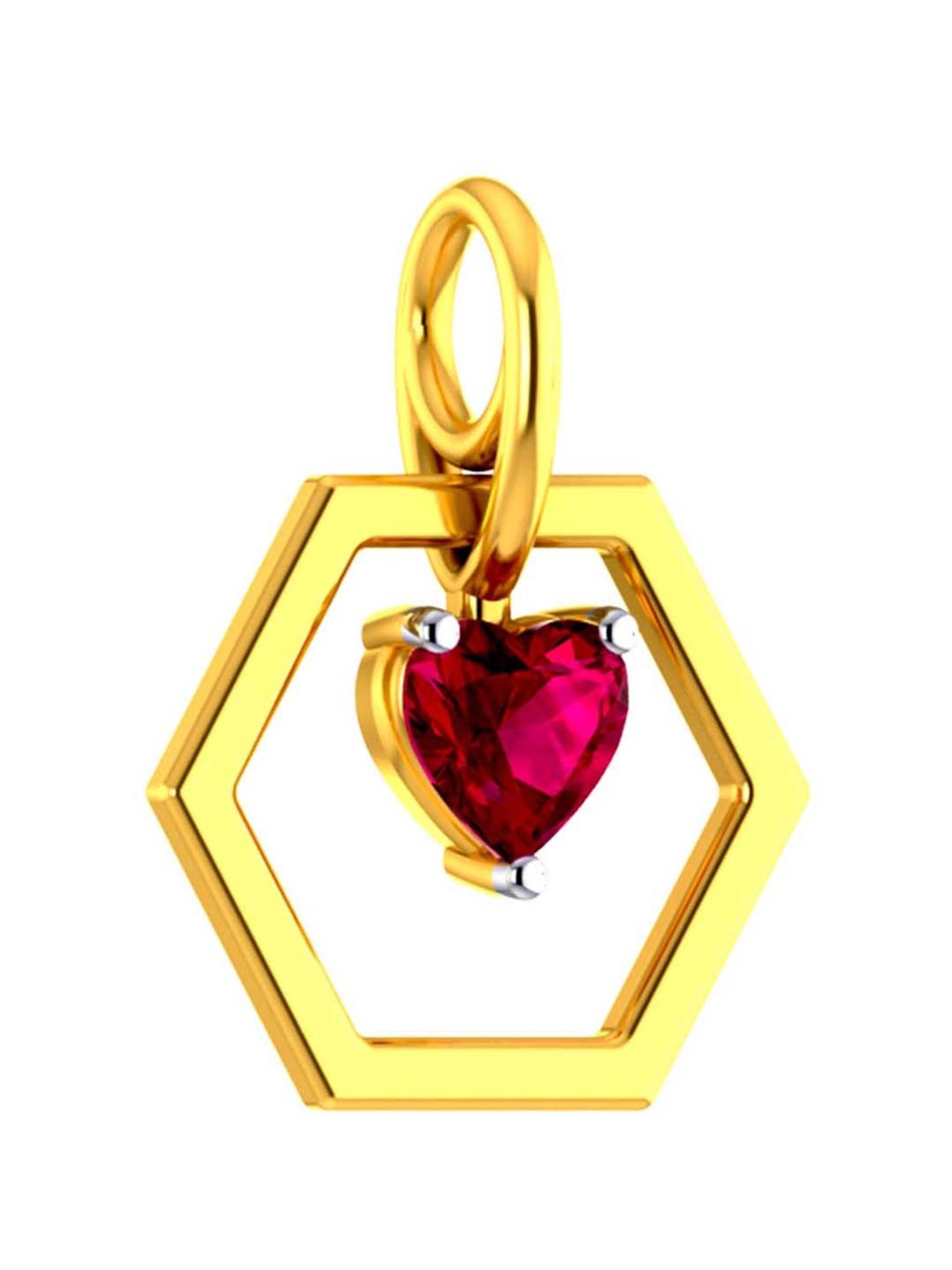 P.C. Chandra Jewellers 22k Gold Hexagon Pendant with A Red Heart Shaped Stone for Women & Girls