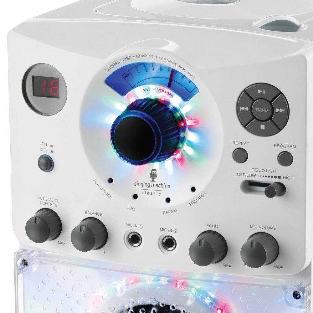 Singing Machine Top Loading CD-G Karaoke System w/ Sound & Disco Lights, White