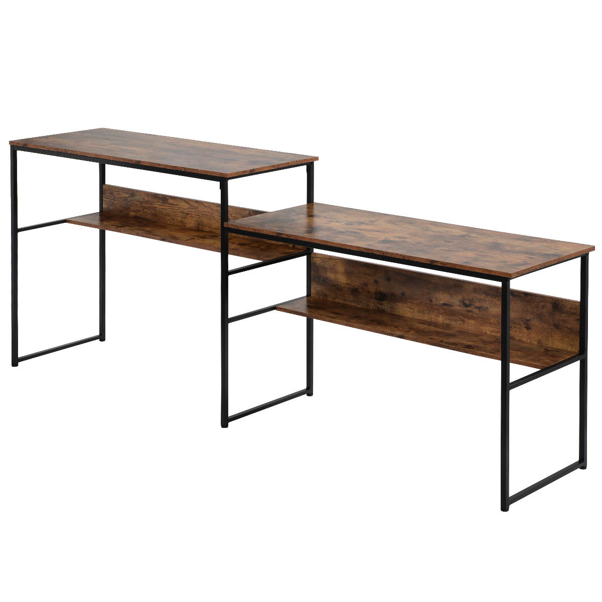 94.4" Home Office Two Person Desk Double Workstation Office Desk Writing Study Desk Extra Large Computer Desk Gaming Desk with Open Storage Shelves Brown