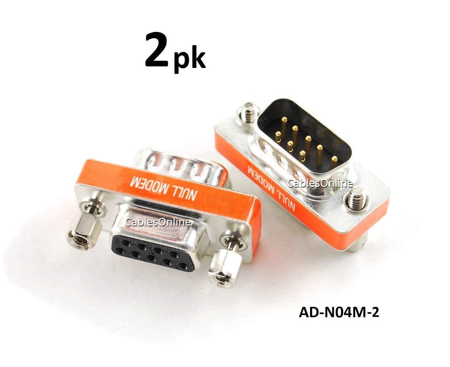 CablesOnline DB9 Null Modem Male to Female Slimline Data Transfer Adapter/Gender Changer , (2-Pack) (AD-N04M-2)