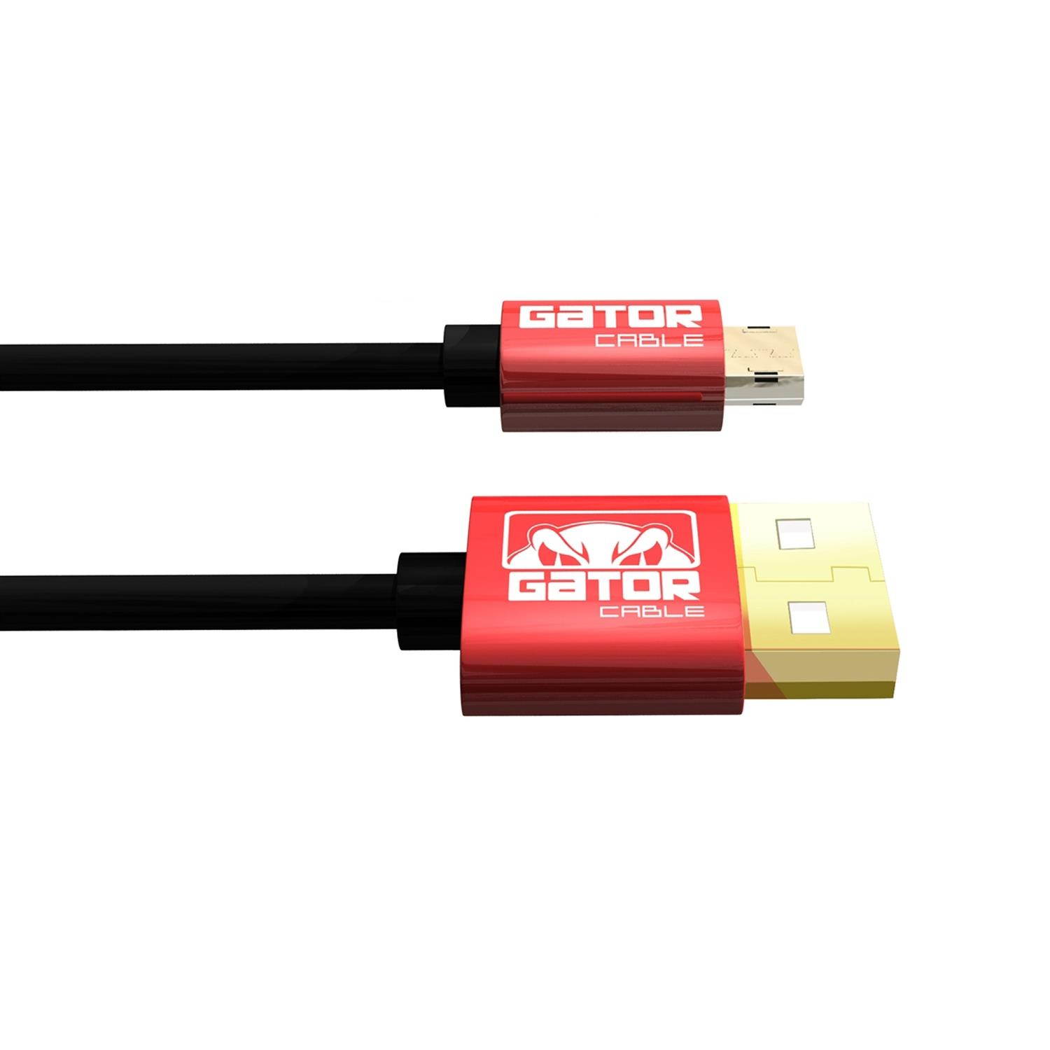 GATOR CABLE Android Reversible MICRO-USB 2.0 cable - Male to Male (A to Micro B) - RED - 10 FT - Gold Plated Connectors - Cable Cord Charger Sync Data For Samsung S4 S6 S7 Note 4 5 HTC LG