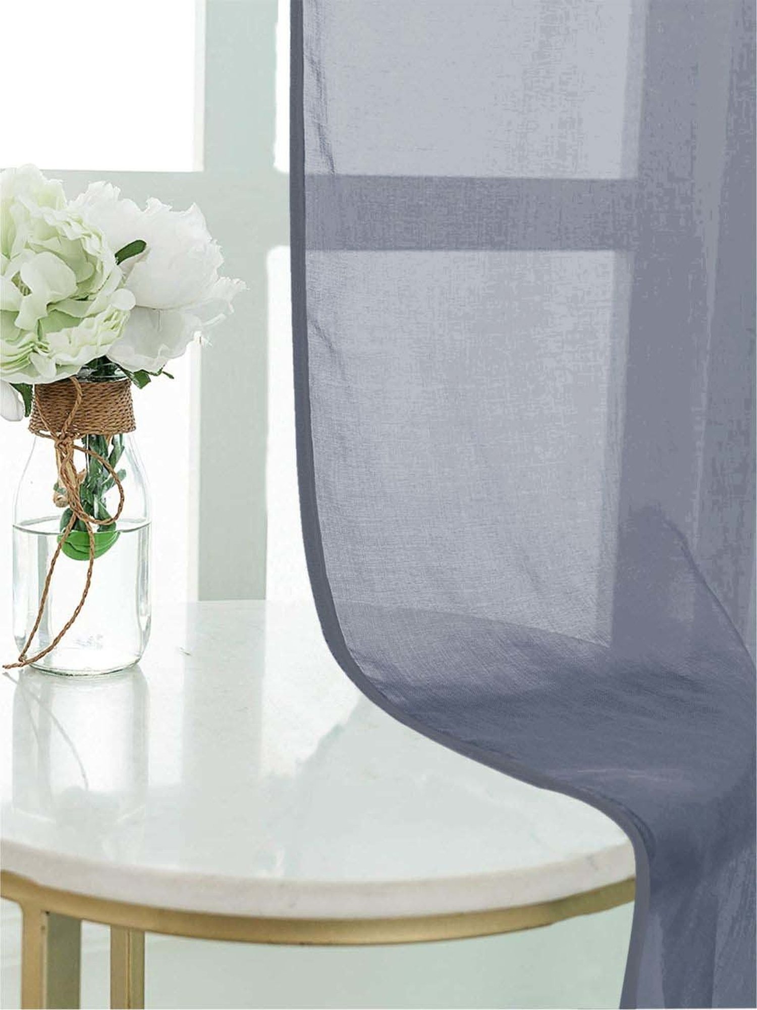 Urban Space Blue Polyester Window Curtain With Tieback & Eyelet - Set of 2