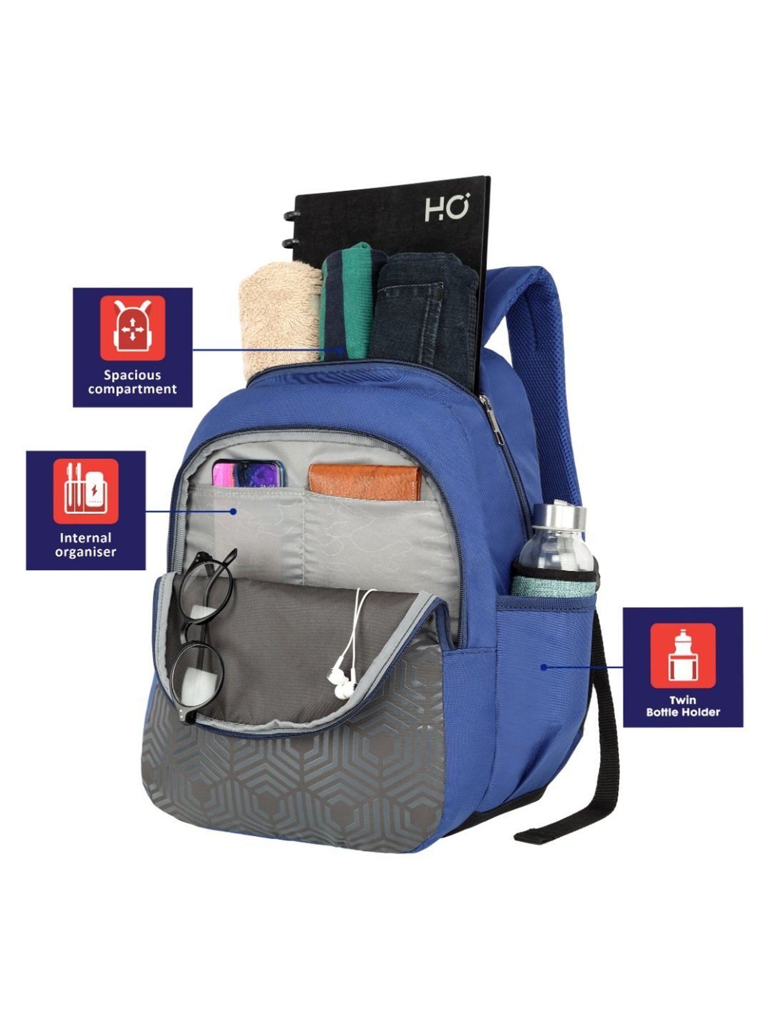 Lavie Sport Hexa Navy Polyester Printed Backpack