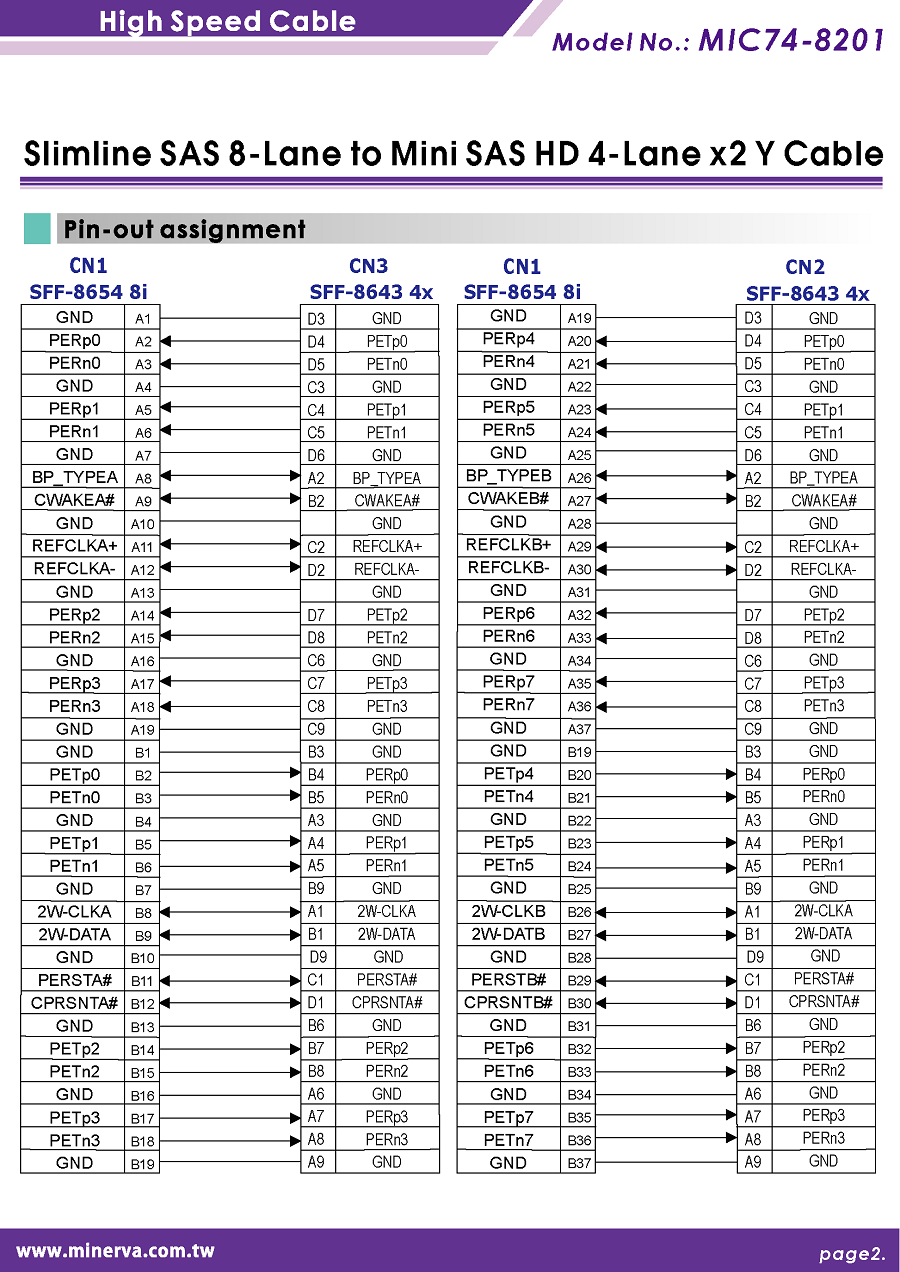 Slimline SAS (SFF-8654) 8-Lane to Mini SAS HD (SFF-8643) 4-Lane x2 Y Cable