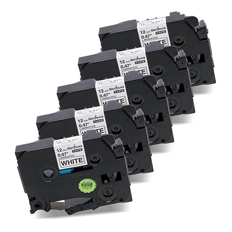 Compatible Label Tape Replacement for Brother TZe Tape 12mm 047 Laminated White TZe 231 P Touch Label Tape for Brother PTouch PTD210 PTH110 PTD600 PTD400AD Label Maker 5 Pack