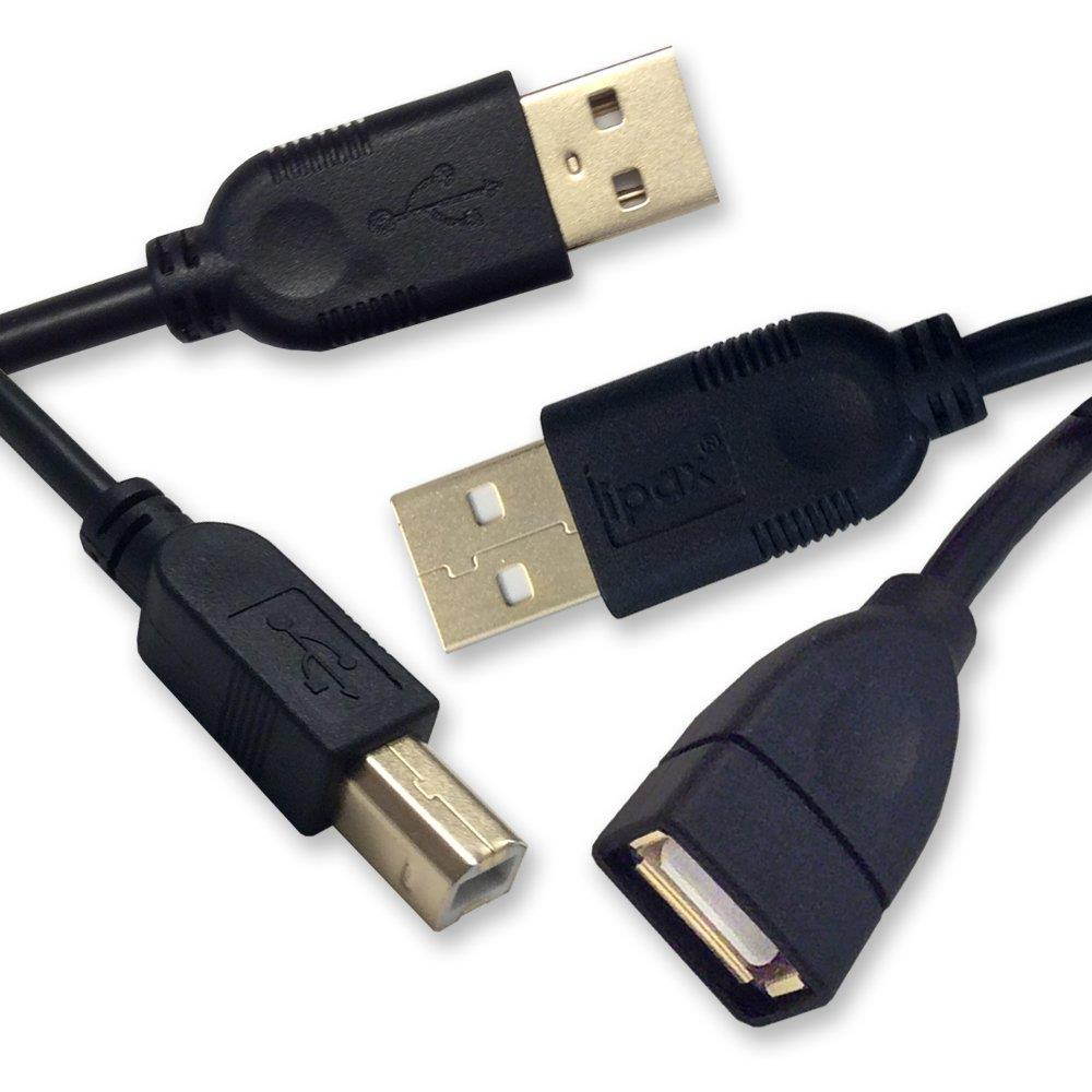 Ipax 25Ft Extra Long Gold Plated Hi-Speed Cable for Printer Scanner Copier with Ferrite Core [ 10ft Interface Plug + 15Ft USB Extension Cord ]