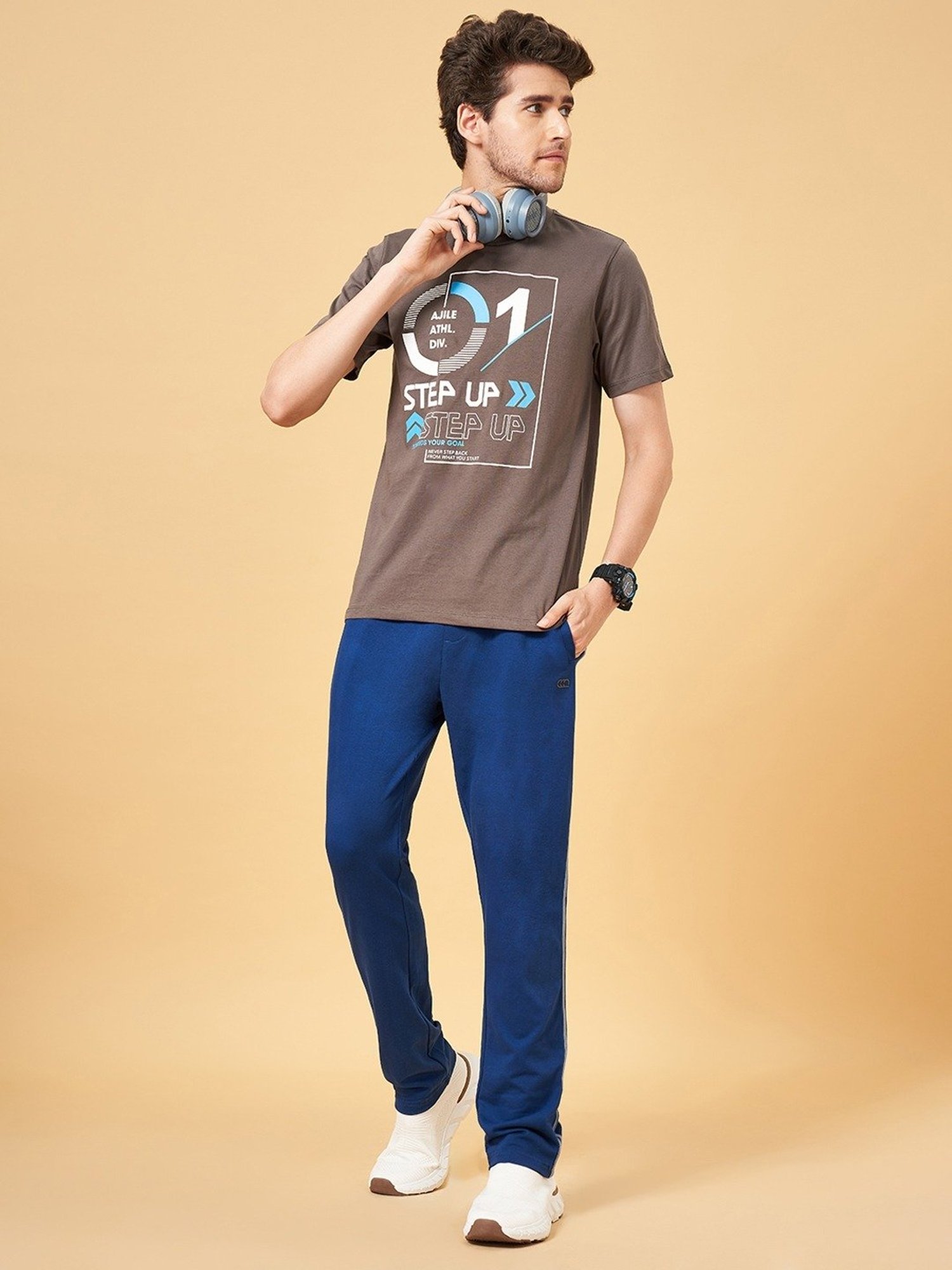 Ajile By Pantaloons Steel Grey Slim Fit Printed T-Shirt