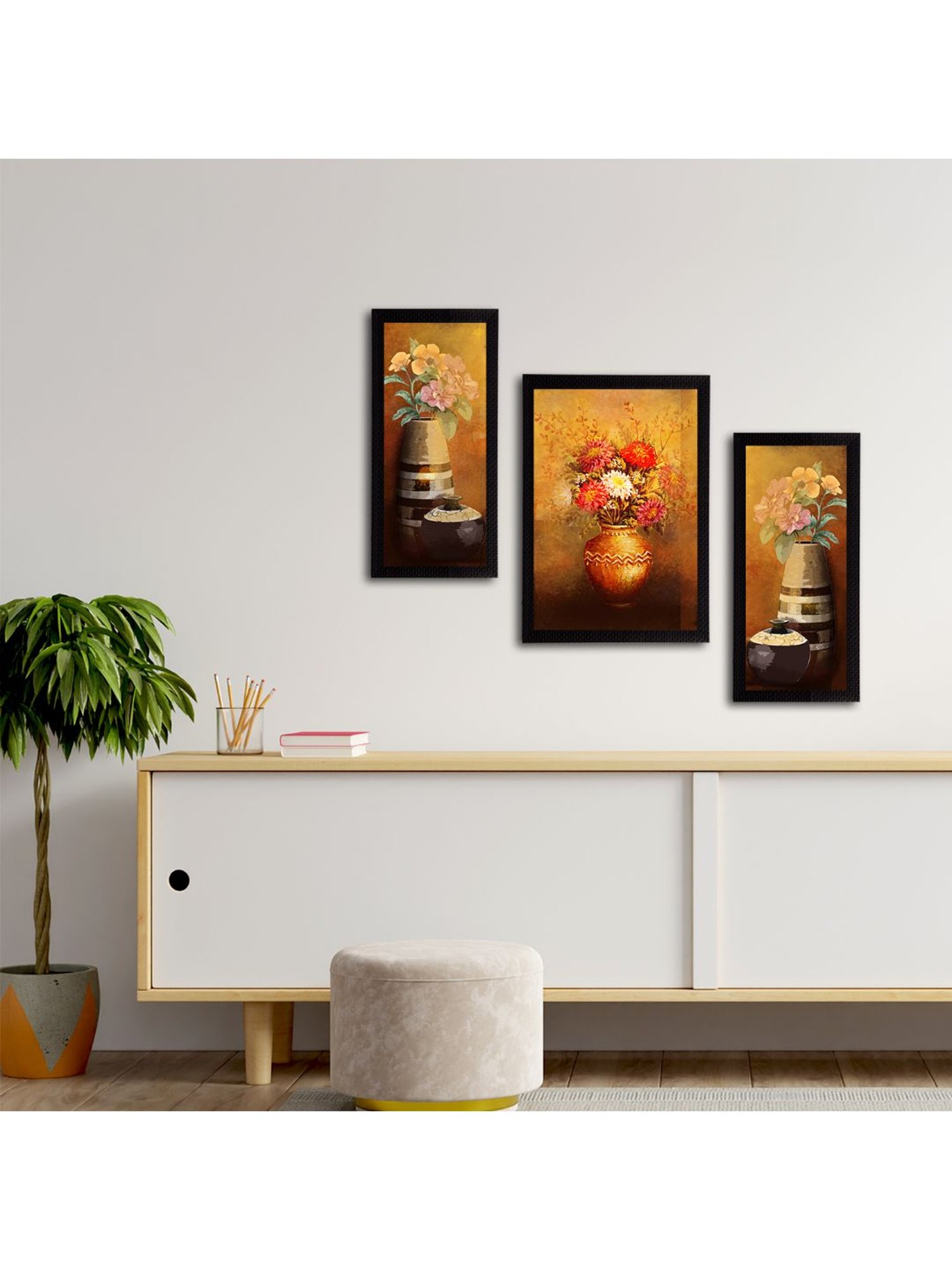 eCraftIndia Set of 3 Botanical and Floral Satin Matt Textured UV Art Painting