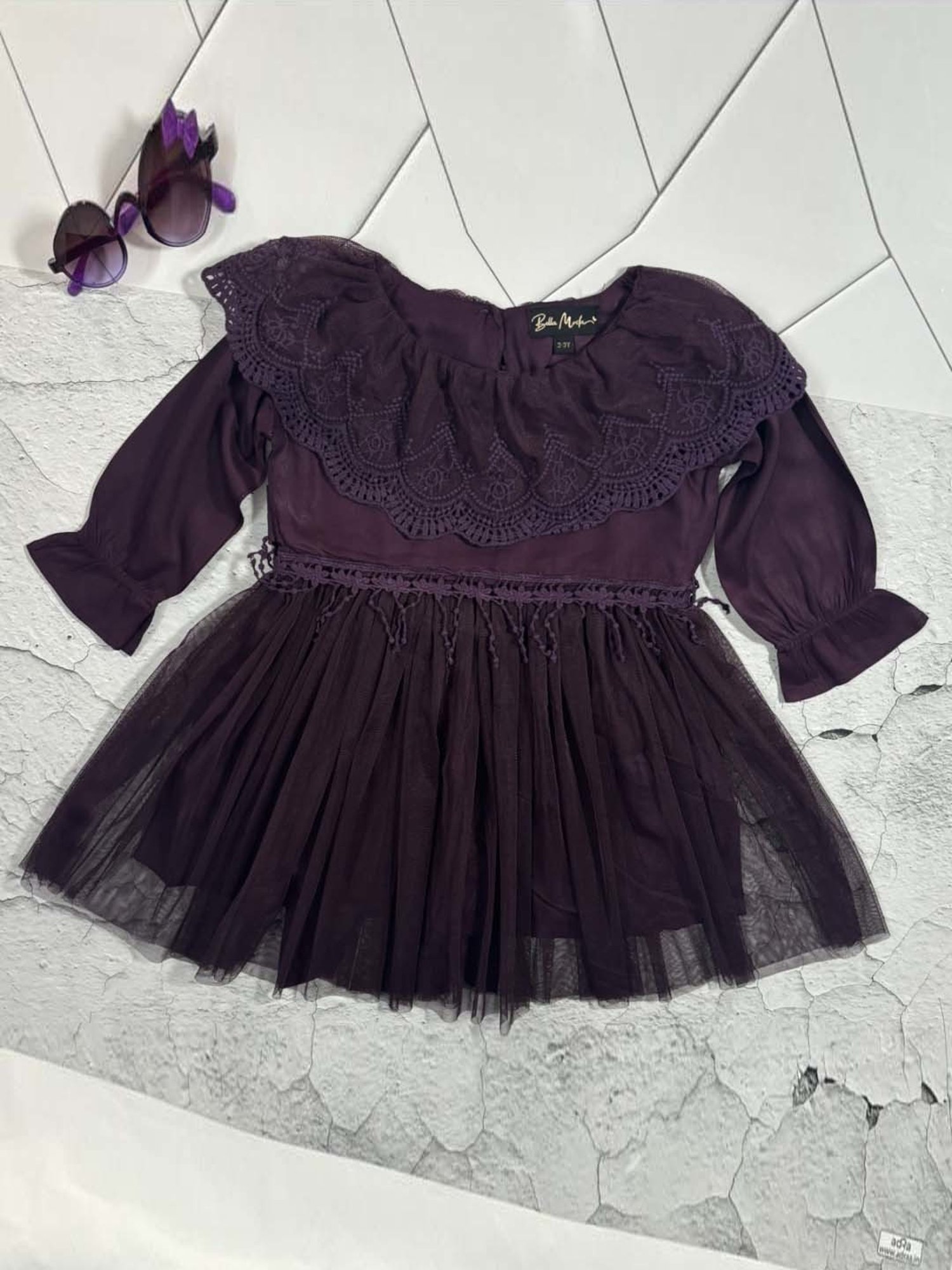 Bella Moda Kids Purple Embroidered Full Sleeves Dress