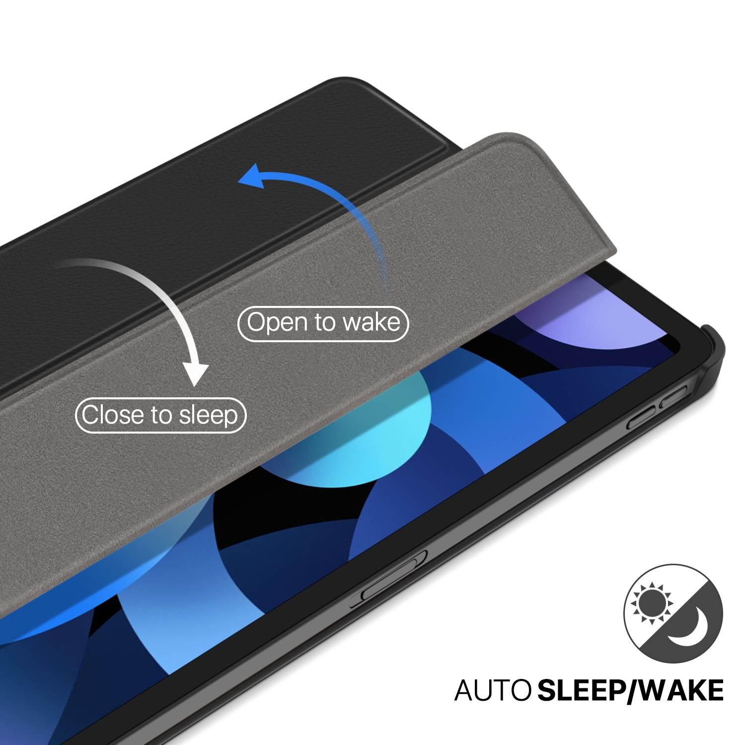 Case for iPad Air 4 / 4th Generation 2020 Protective Cover 10.9 Inch Compatible with 2nd Gen Apple Pencil Charging - Trifold Stand Holder Slim Folio Sleeve Smart Auto Sleep Wake - Black