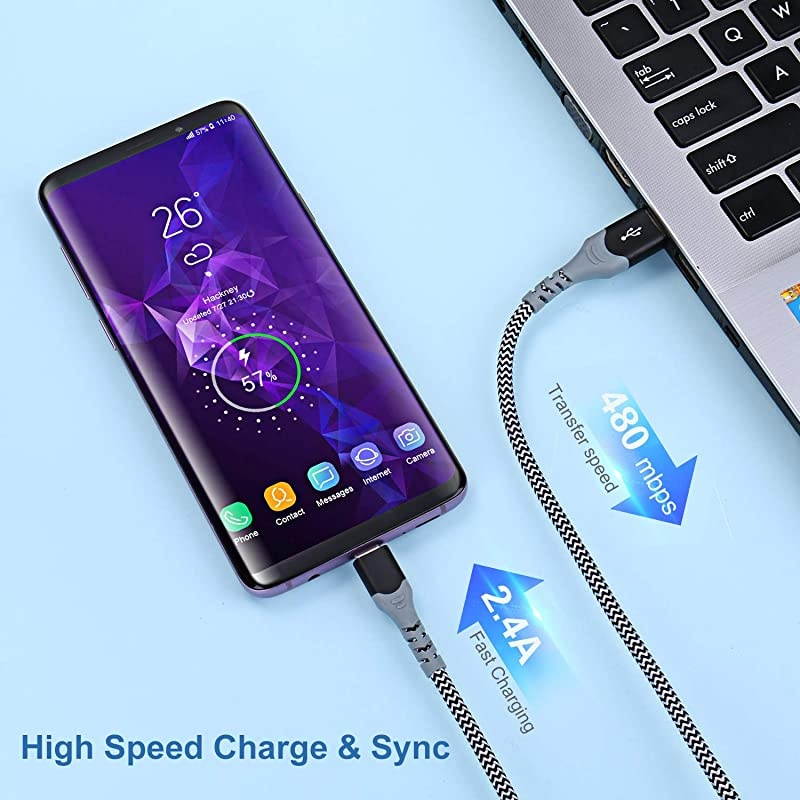 Adaptive Fast Charging Wall Charger with USB C Cable 10Ft,  Fast Charger Power Adapter USB Type C Cable Fast Charging Compatible with Samsung Galaxy S8/9+/10e,Note 8/9,LG G5/6 V20/30-Black