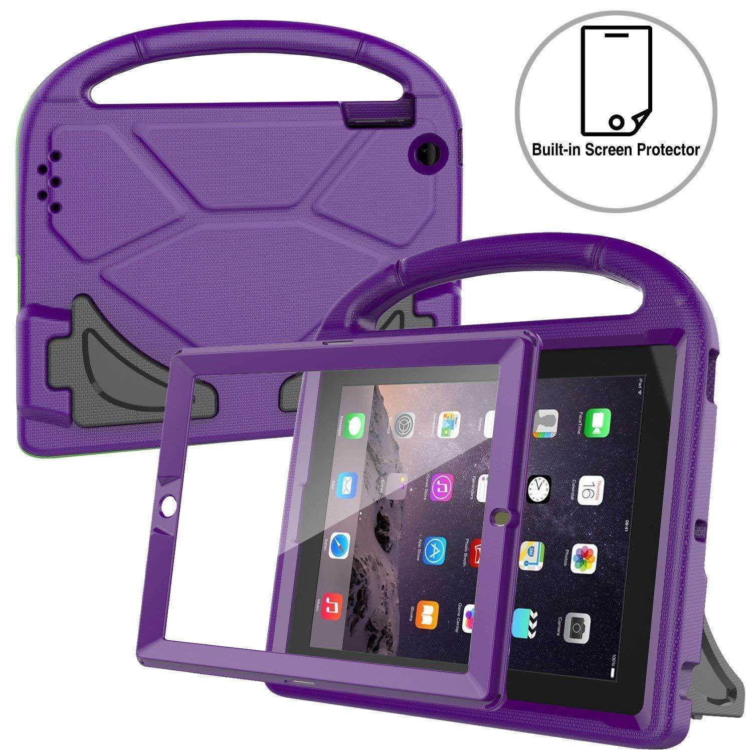 AVAWO Kids Case Built-in Screen Protector for iPad 2 3 4 - Shockproof Handle Stand Kids Friendly Compatible with iPad 2nd 3rd 4th Generation (Purple)