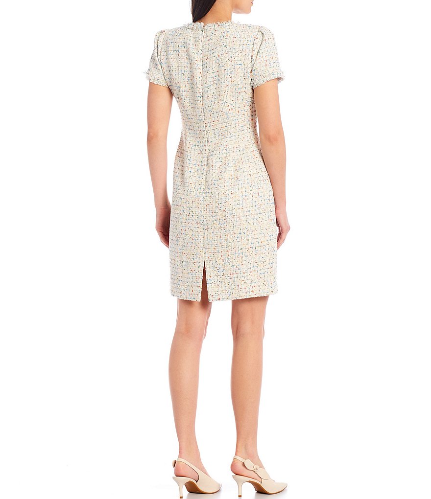 Alex Marie Petite Size Barrie Boucle Round Neck Short Sleeve Dress