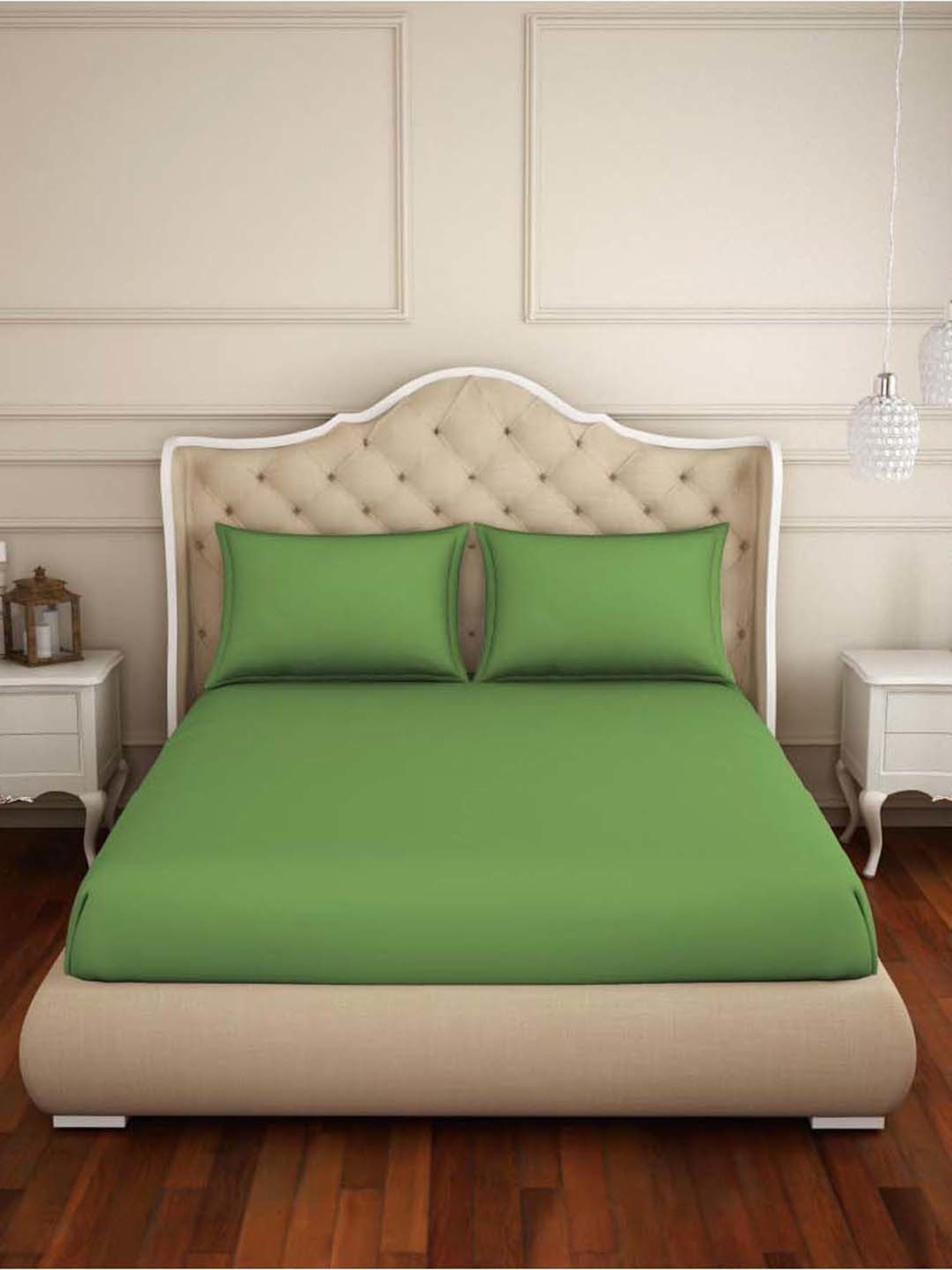 Welspun Green Cotton 144 TC King Bed Sheet With Pillow Covers