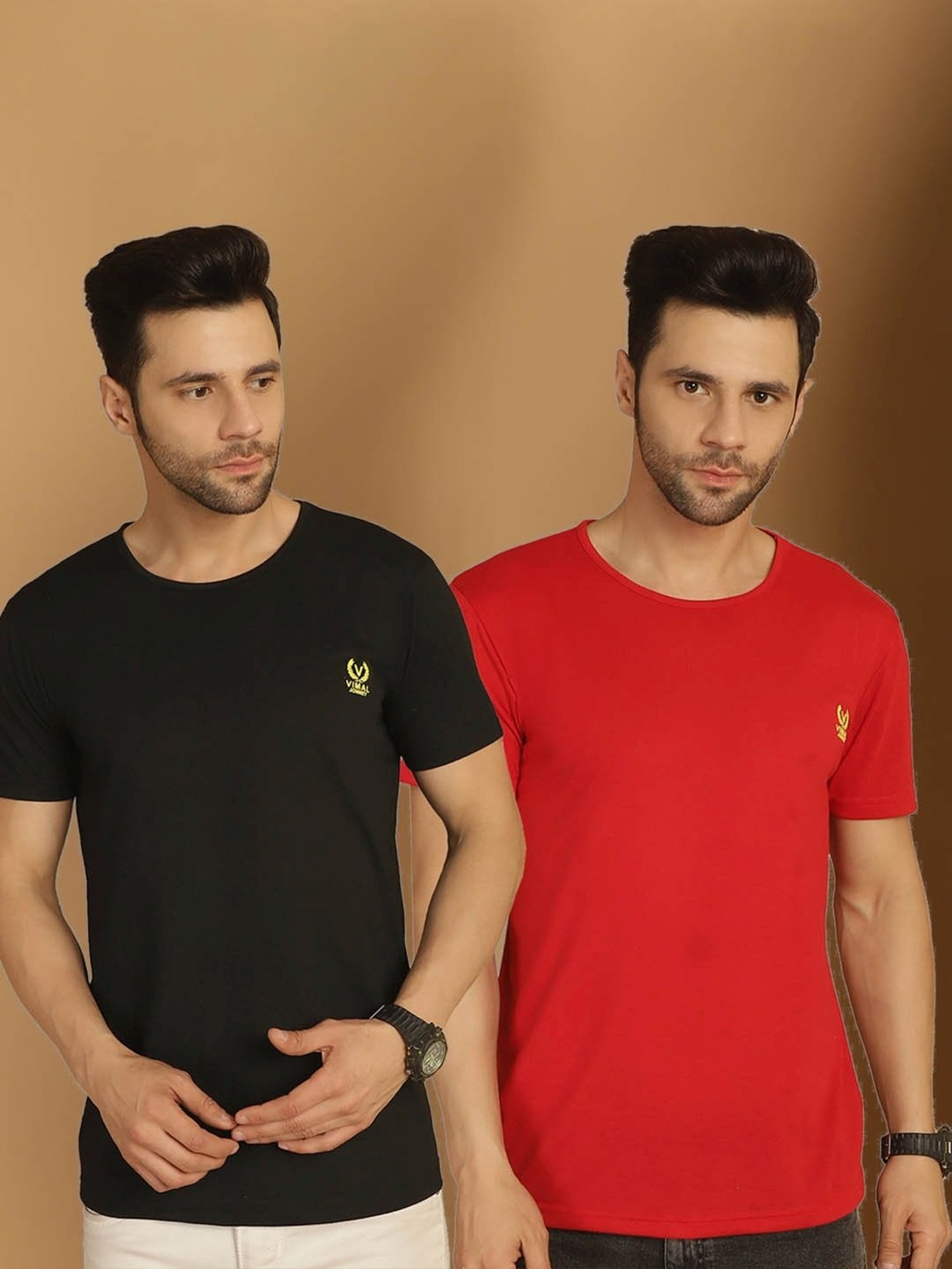 Vimal Jonney Black & Red Regular Fit T-Shirt