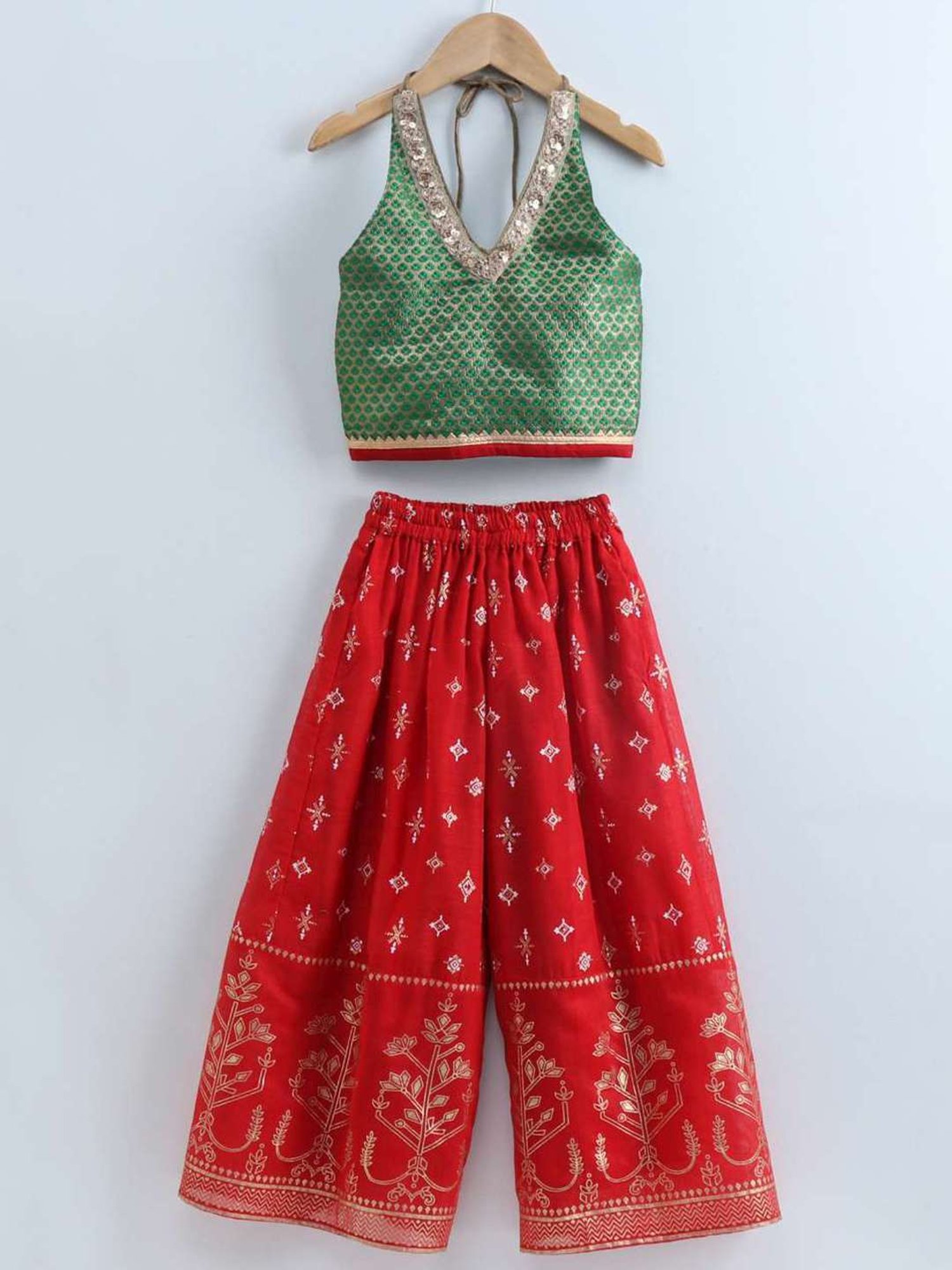 TWISHA Kids Green & Red Printed Top Set