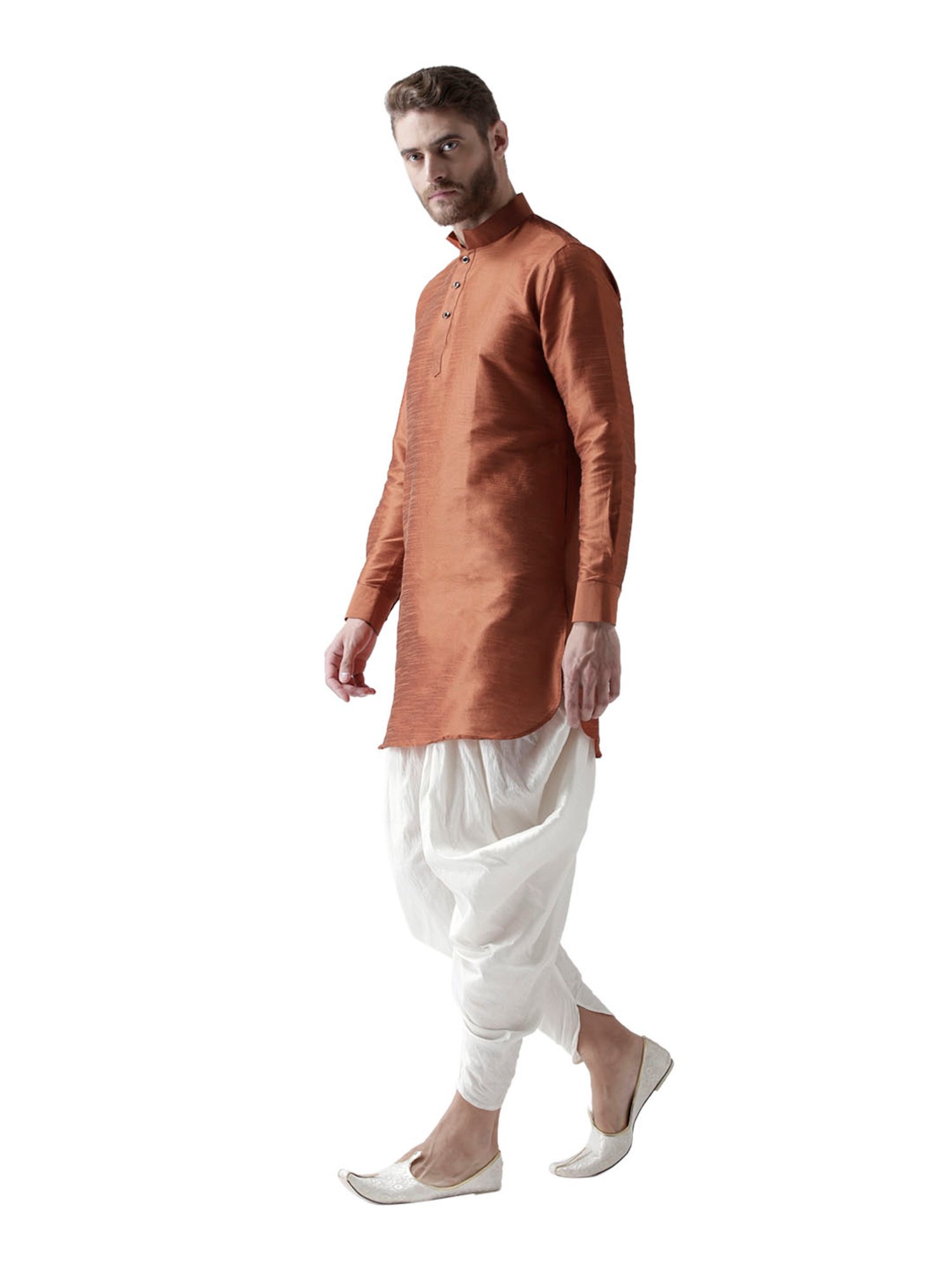 Deyann Brown & White Silk Kurta Set