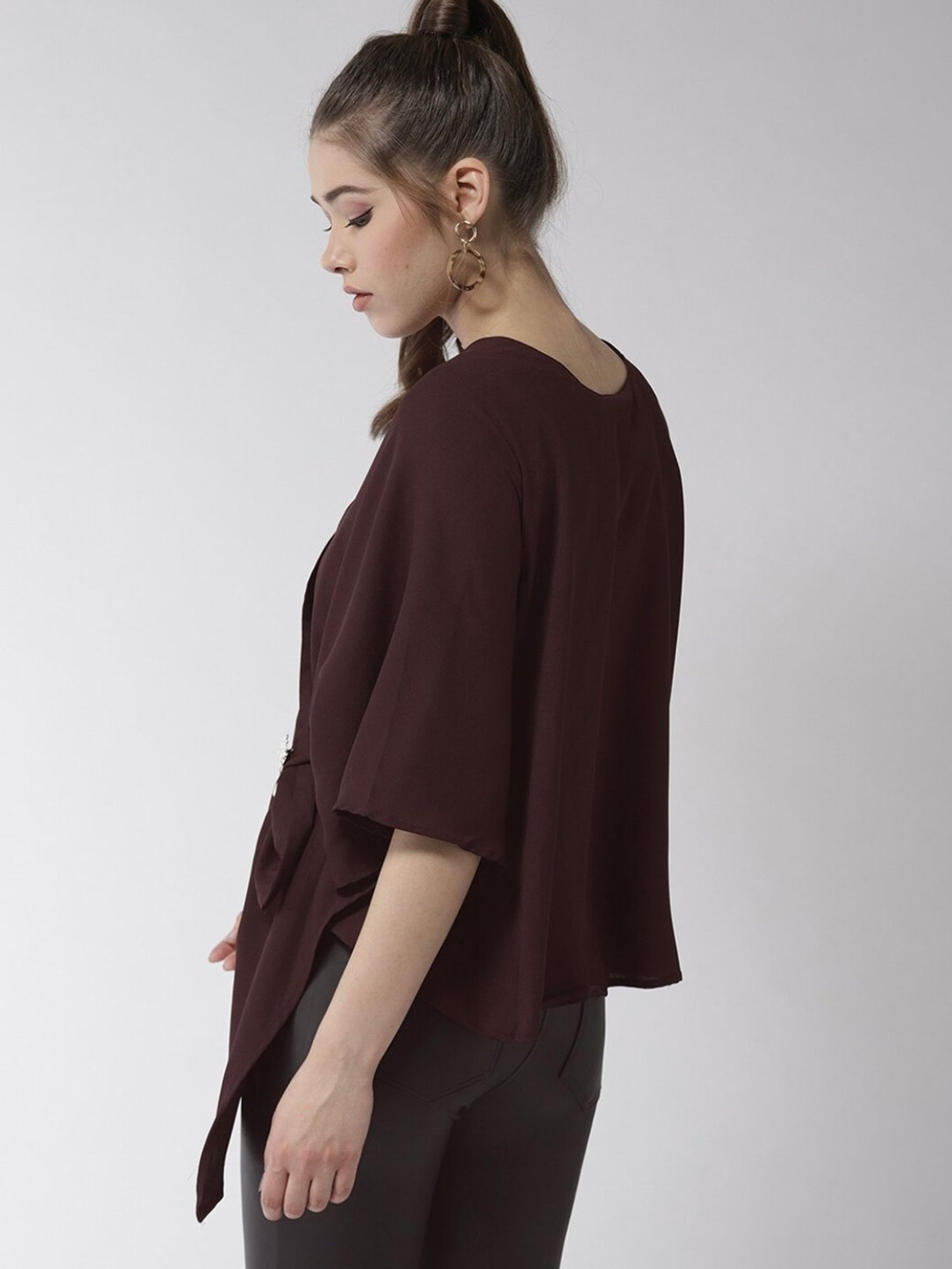 StyleStone Maroon Wrap Top With Brooch