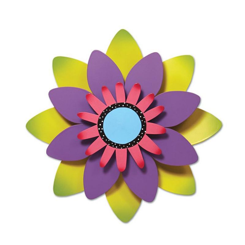 Home & Garden 13.0" Green & Purple Flower Outdoor Kinetic Art Magnet Works Ltd.  -  Wind Spinners