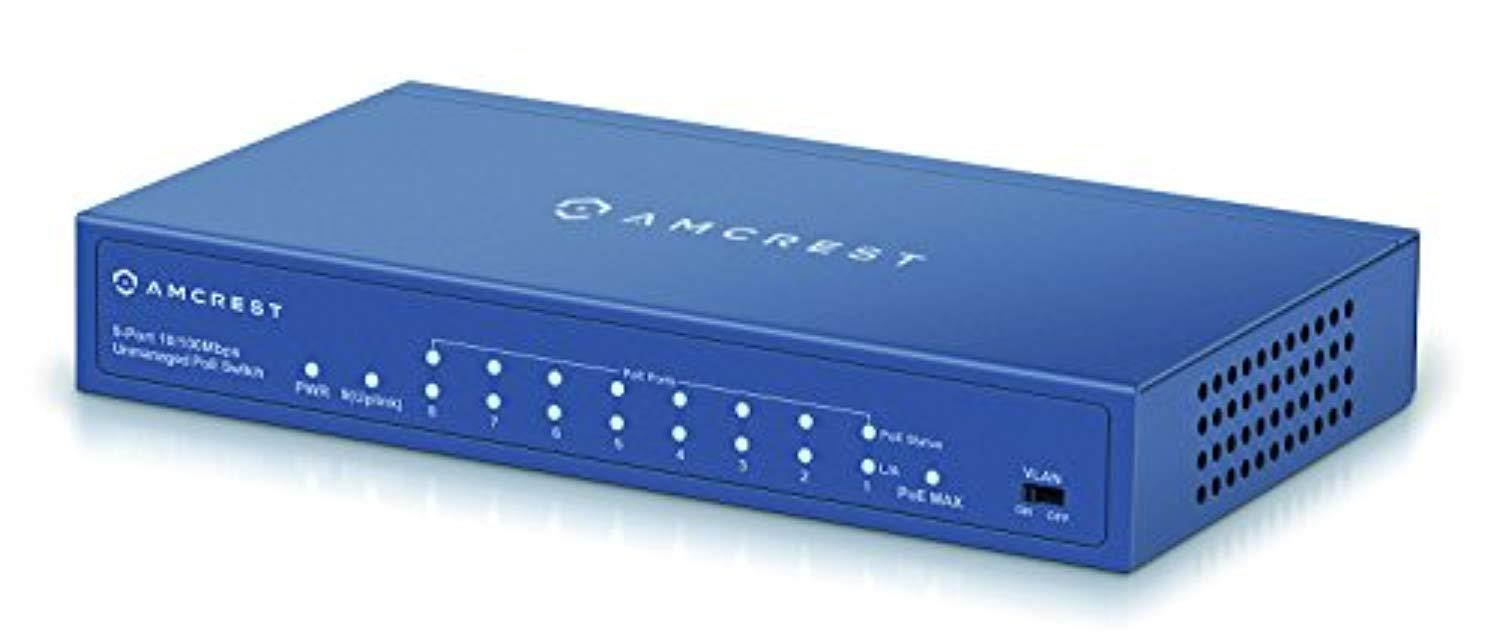 amcrest 9-port poe+ power over ethernet poe switch with metal housing, 8-ports poe+ 802.3at 96w (amps9e8p-at-96)