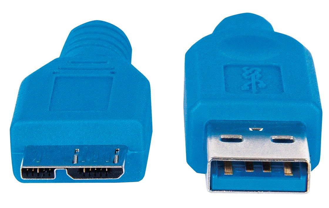 MANHATTAN 3.3-Feet SuperSpeed USB Cable A Male/Micro B Male 1m, Blue (393898)