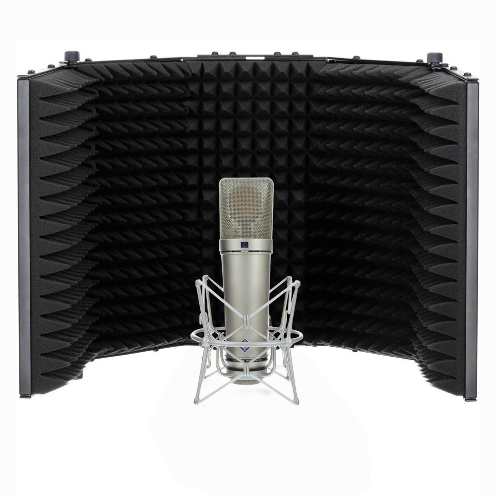 Neumann U 87 Ai Condenser Microphone (Studio Set, Nickel) with RF-5P-B Reflection Filter & Reflection Filter Mic Stand Bundle