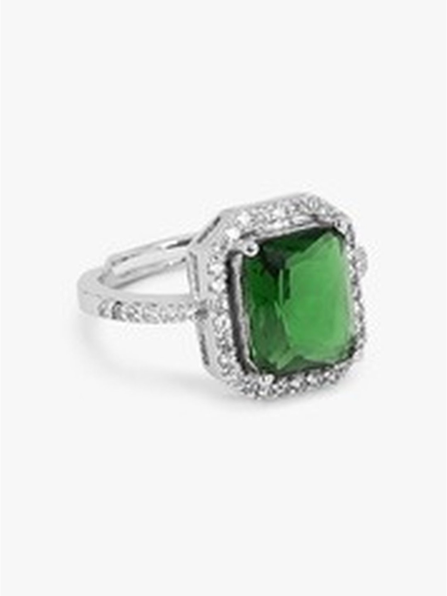 March by FableStreet 92.5 Sterling Silver Green Zircon Statement Ring for Women