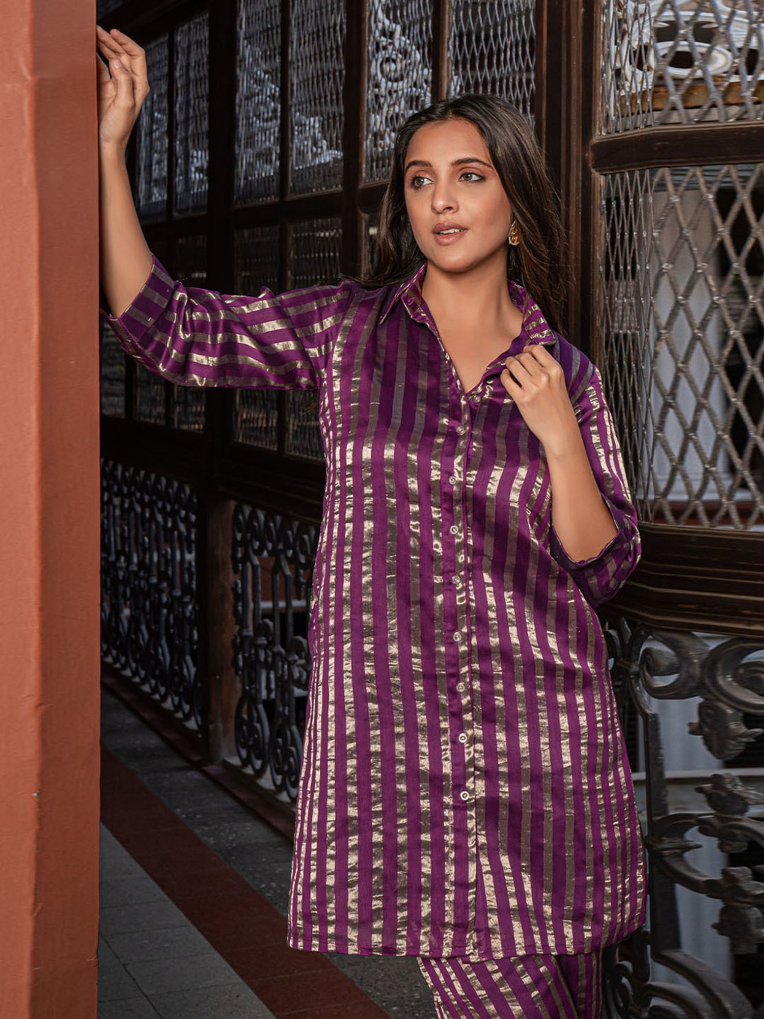Eeshva India Iqra - Purple/Gold Pure Tissue Co-Ord Set