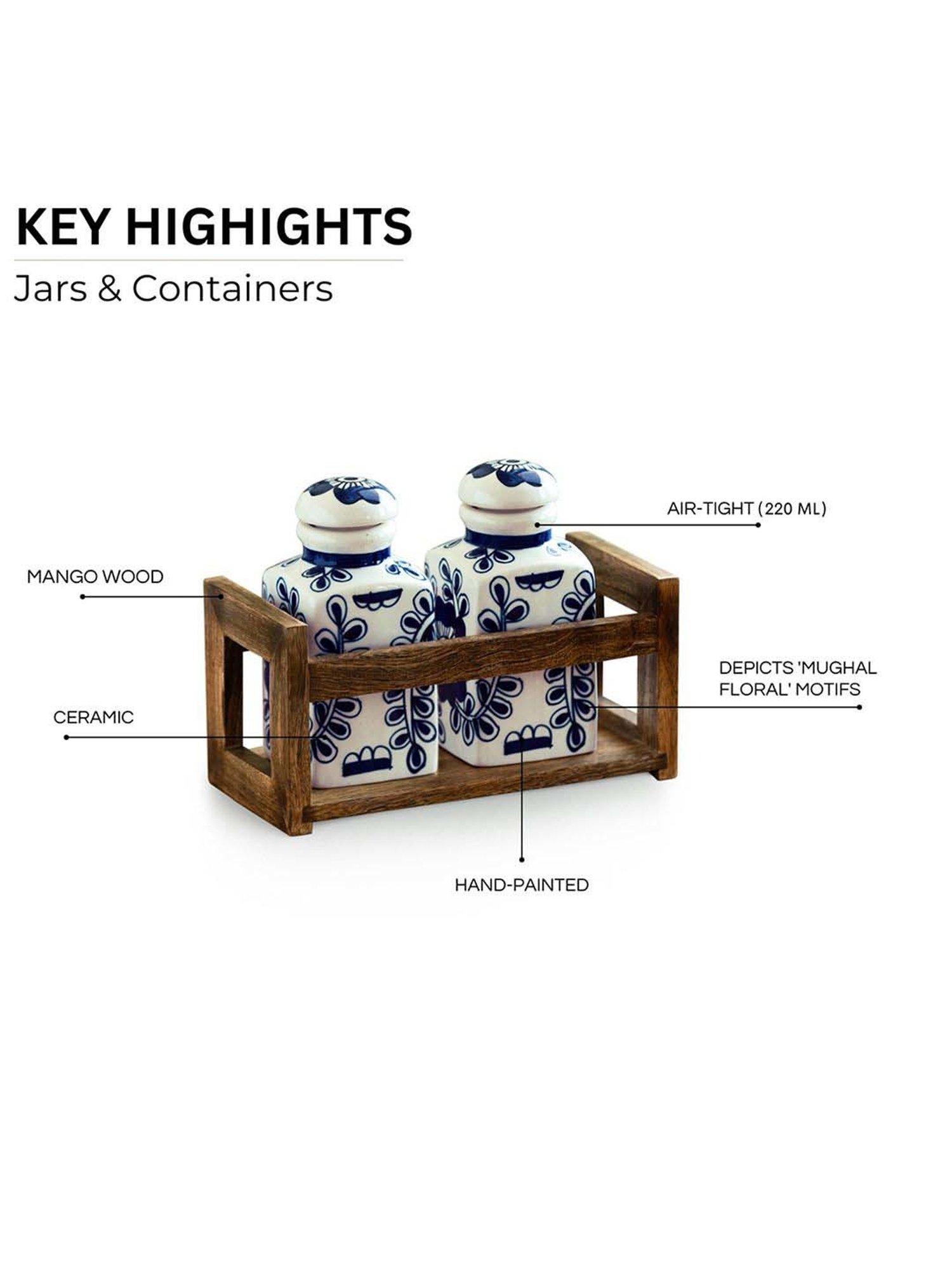 ExclusiveLane Ink Blue & White Ceramic Mughal Floral Storage Jars & Containers