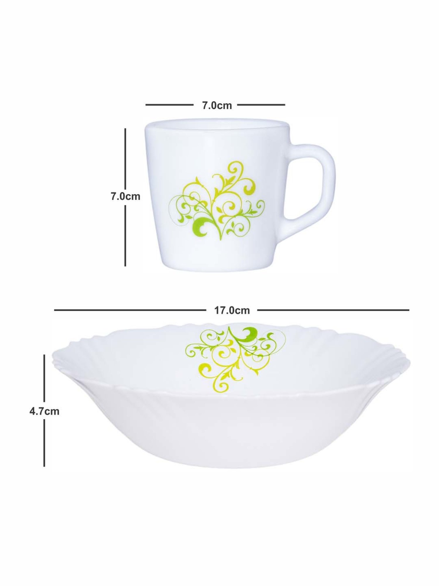 Cello White Opalware 4 Ricca Mug & 1 Bowl  (0.18 L)