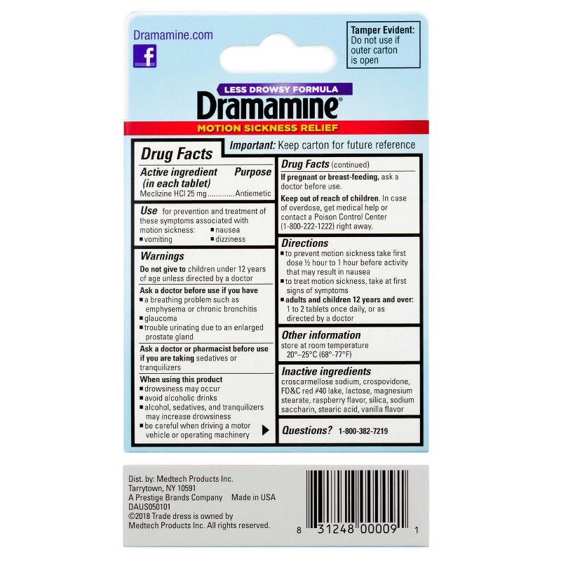 Dramamine All Day Less Drowsy Motion Sickness Relief Chewable Tablets - Raspberry Cream - 12ct