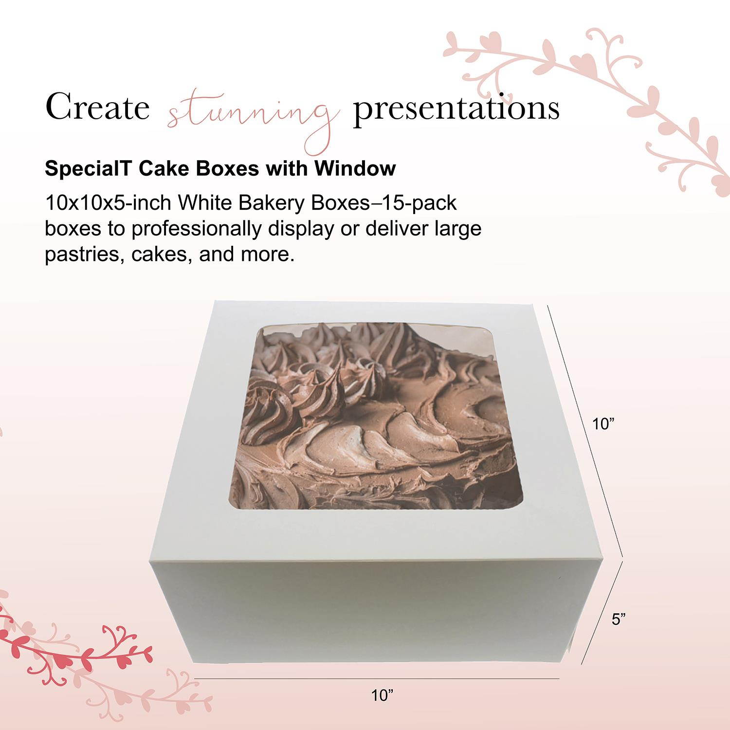 SpecialT | Cake Boxes with Window 15-Pack 10&rdquo; x 10&rdquo; x 5&rdquo; Inch White Bakery Boxes