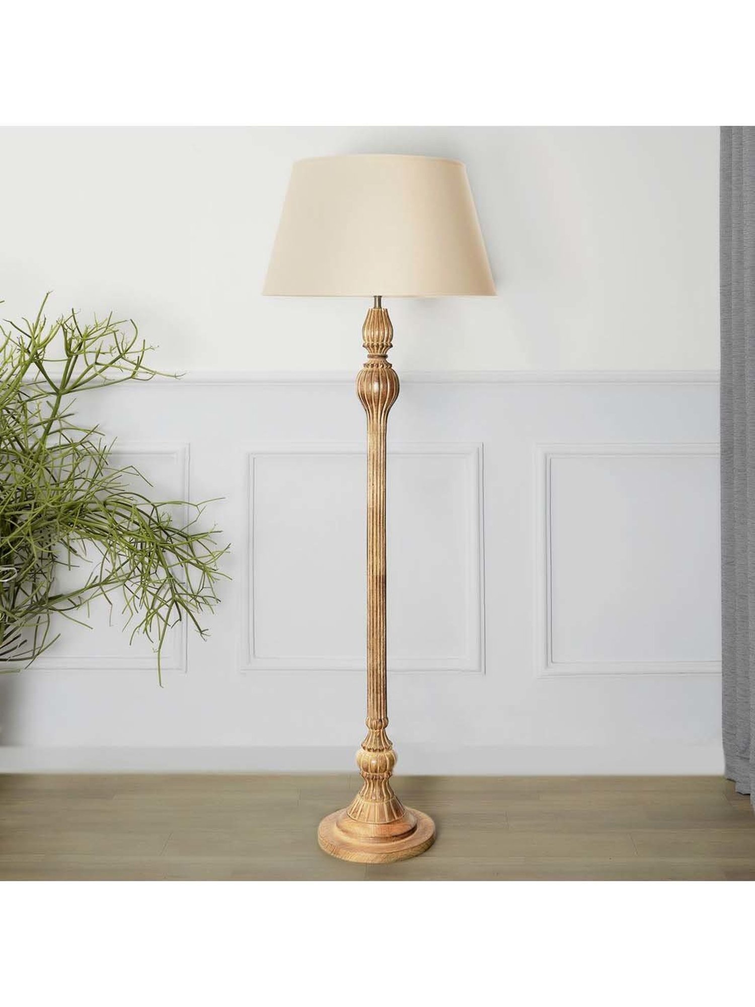 Kapoor E Illuminations Sober Brown Wood Single Light Floor Lamp