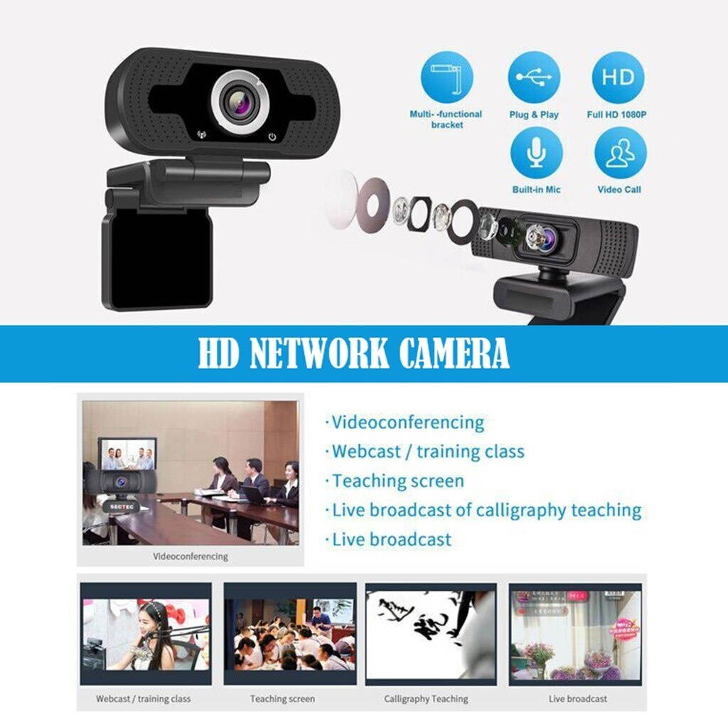 Hd 1080p Webcam Computer Pc Webcamera With Microphone For Live Broadcast Video Calling Conference Work Camera With Privacy Cover