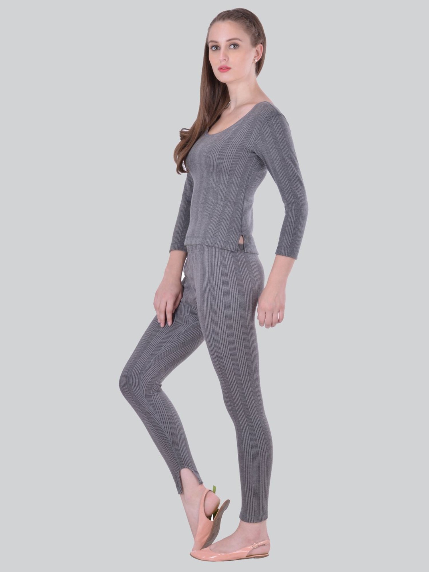 LUX Inferno Grey Striped Top Leggings Set