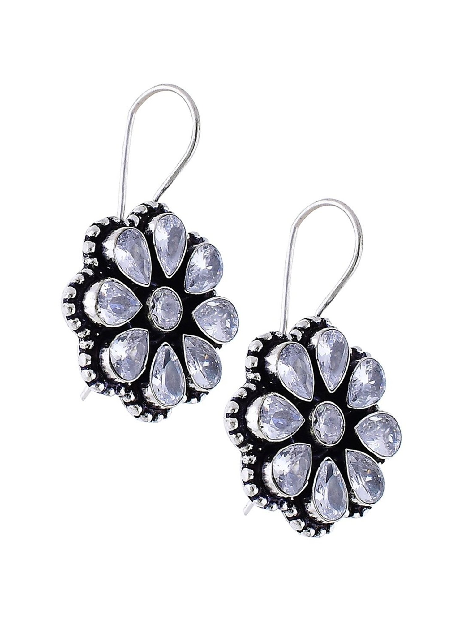 Imli Street Silver Tone Stone-Studded Handcrafted Drop Earrings