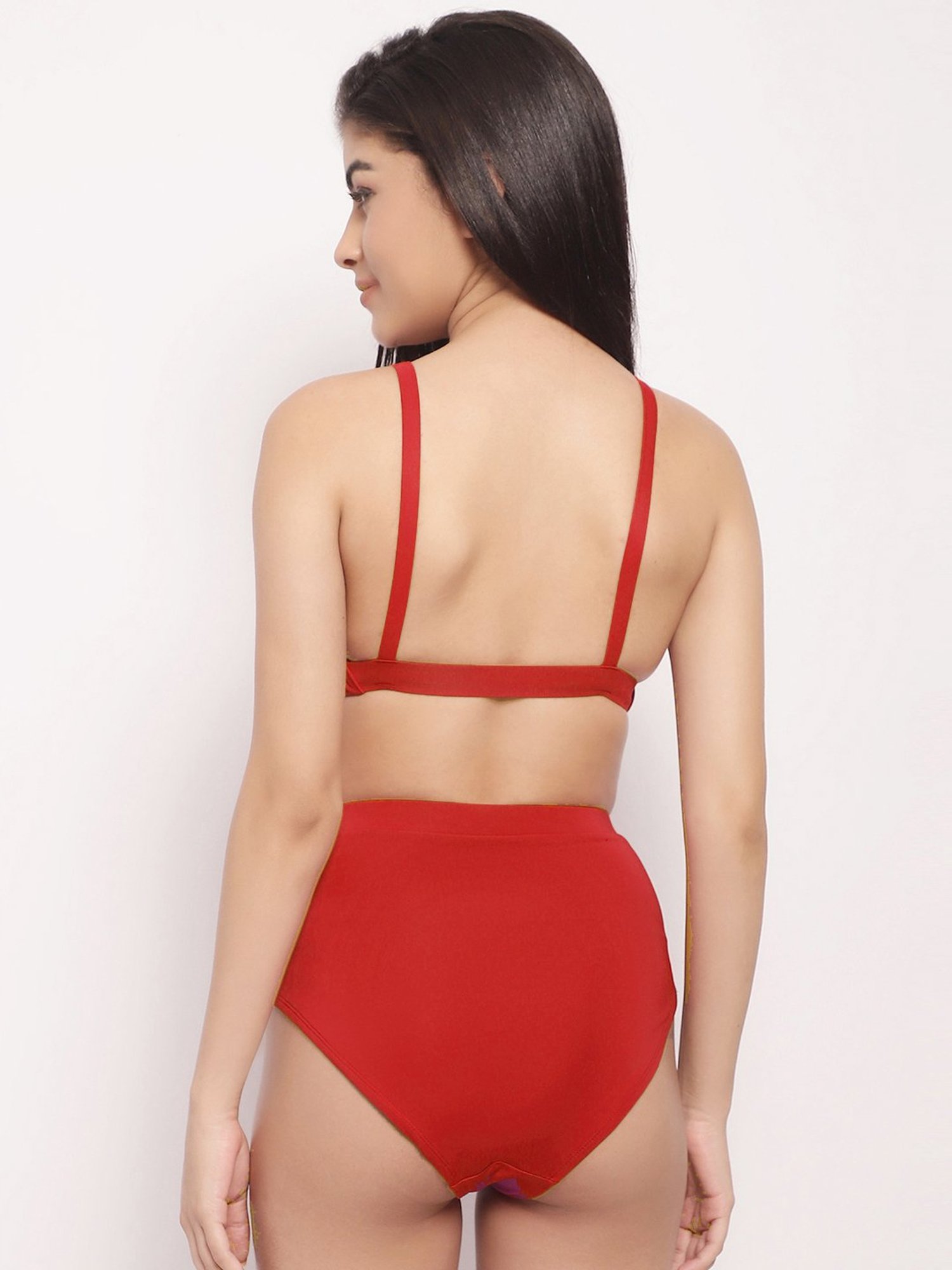 Erotissch Red Plain Bikini Set