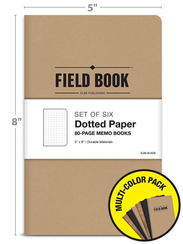 Field Notebook - 5"x8" - Combo Colors - Dot Graph Memo Book - Pack of 6