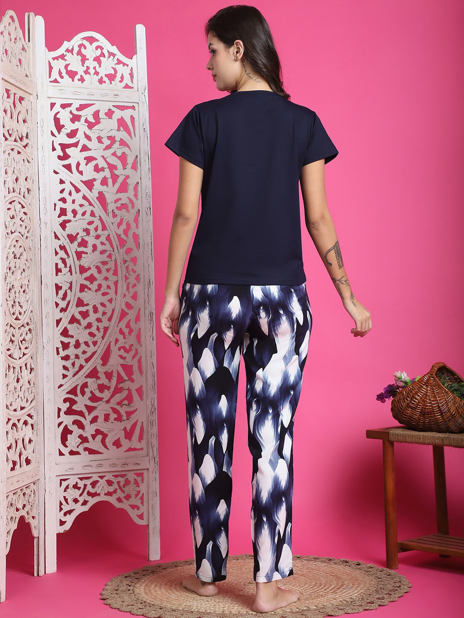 Boston Club Blue Printed Top With Pyjamas