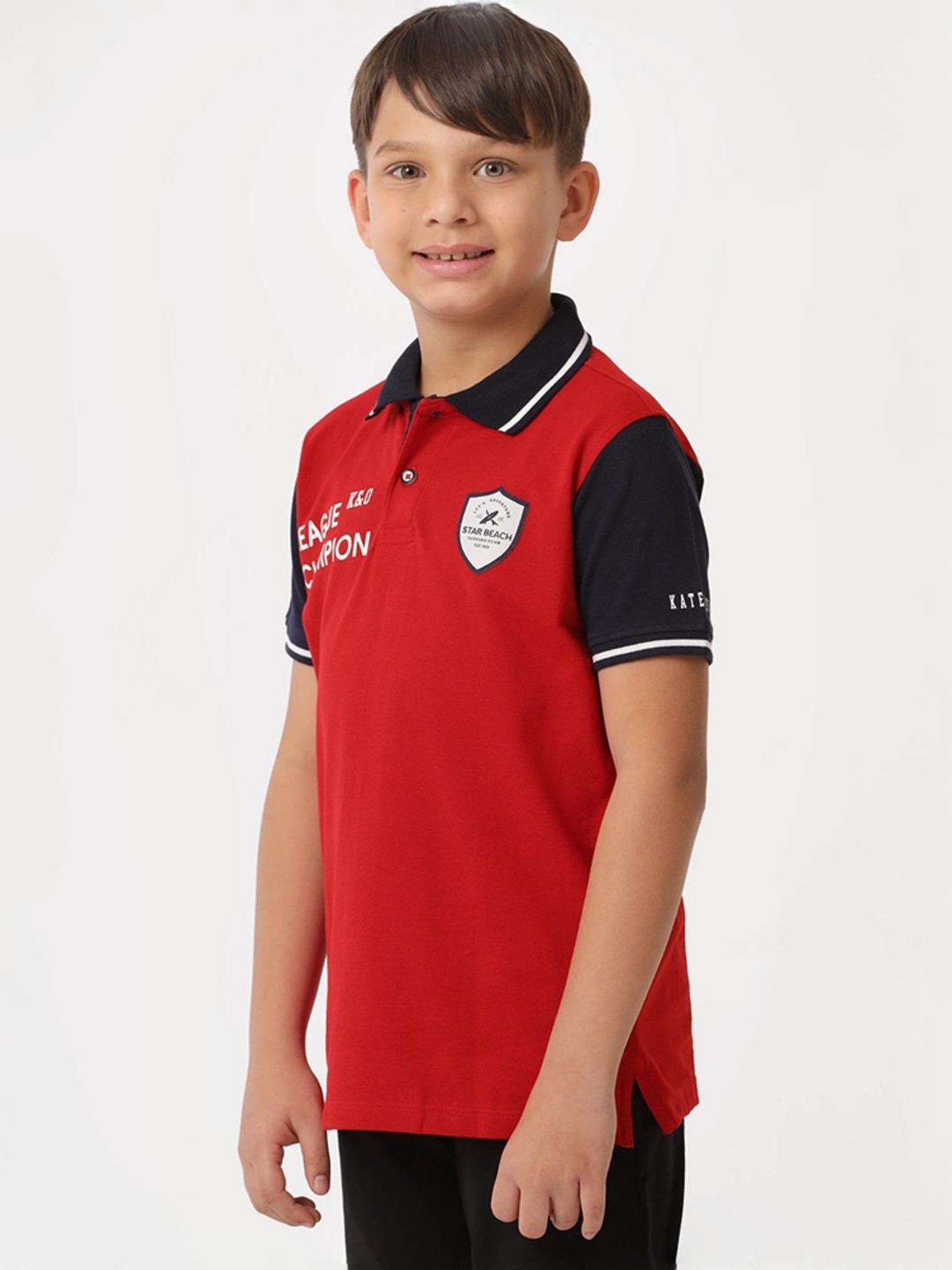 Kate & Oscar Kids Red & Black Cotton Printed Polo T-Shirt