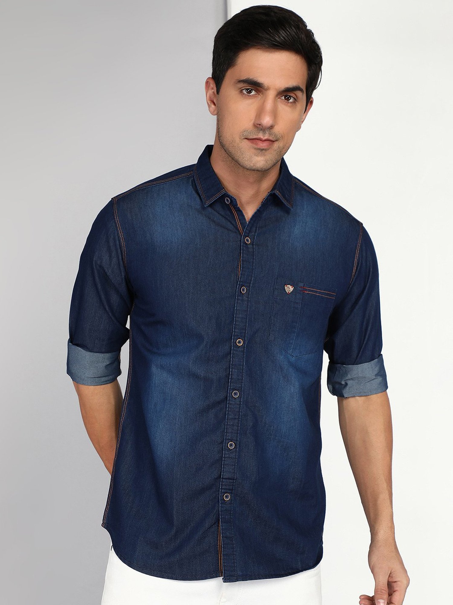 Kuons Avenue Blue Slim Fit Denim Shirt