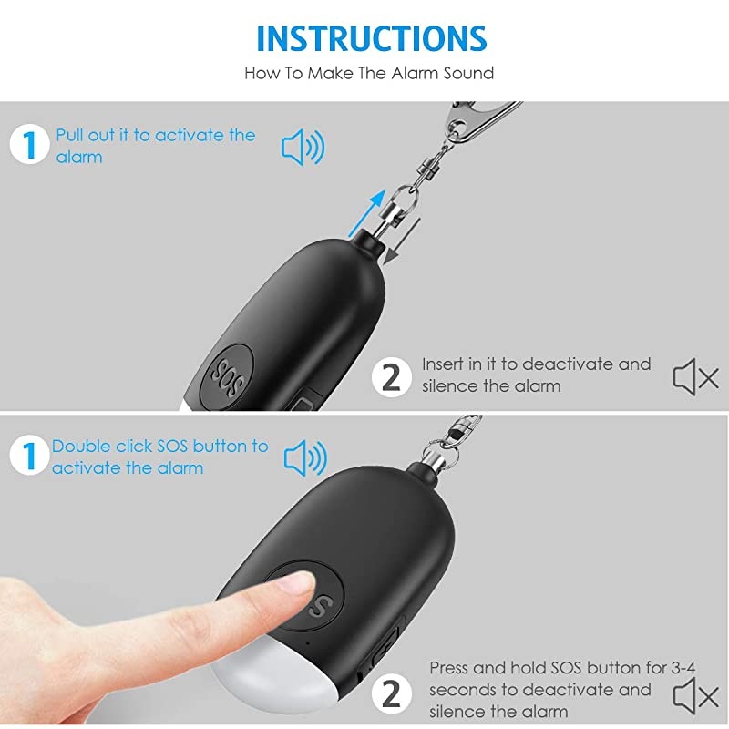 New Version Safe Sound Personal Alarm 130dB Rechargeable Safesound Security Alarm Keychain Emergency Self Defense Alarm with LED Light for Kids Women Elderly 2 PackWhiteBlack
