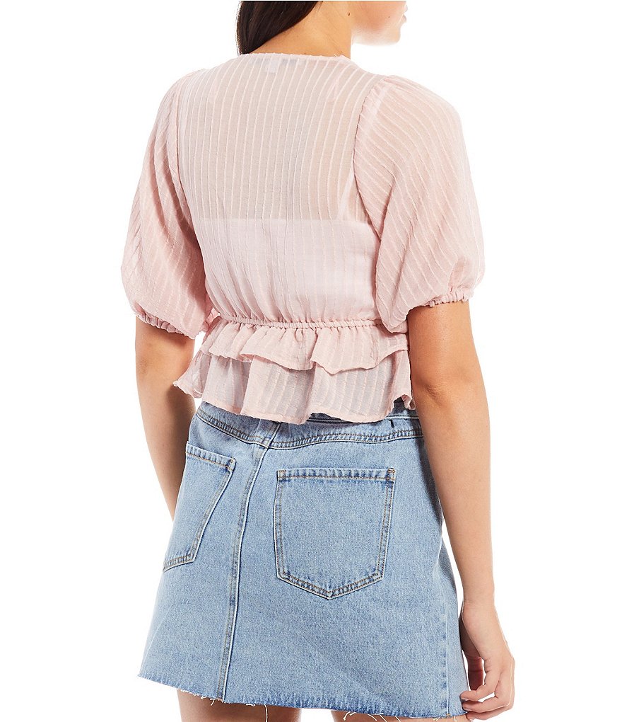 Double Zero Puff Sleeve Tiered Peplum Top