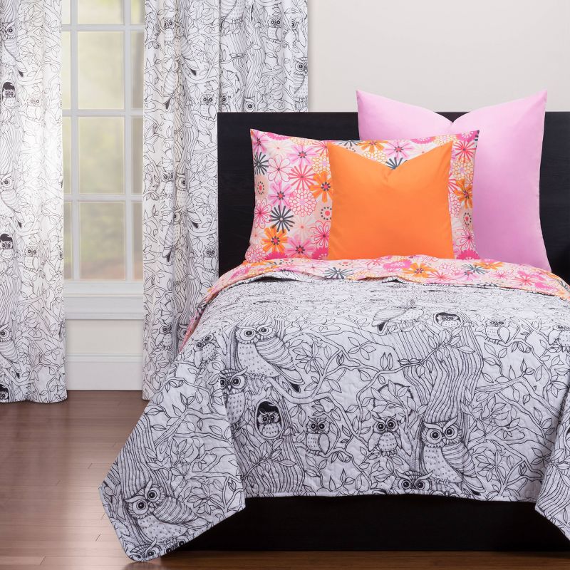 Hooting Owls Hidden Pictures Rod Pocket Curtain Panel - Highlights