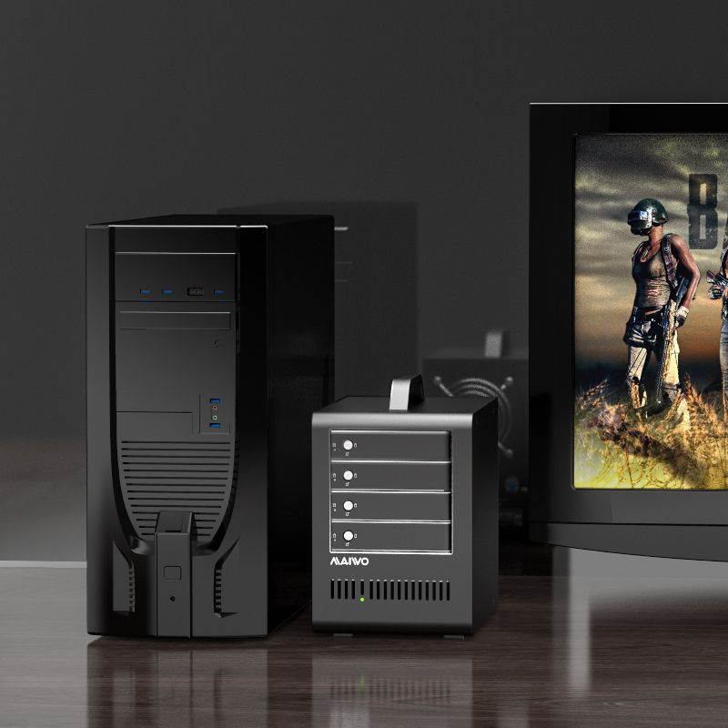 MAIWO K4FU3SR Disk Array Box All-Aluminum 4 Bays External 2.5/3.5 Inch Serial Mechanical Solid State Hard Drive Storage Data Cabinet Hard Drive Box Black 0Tb Without Hard Drive