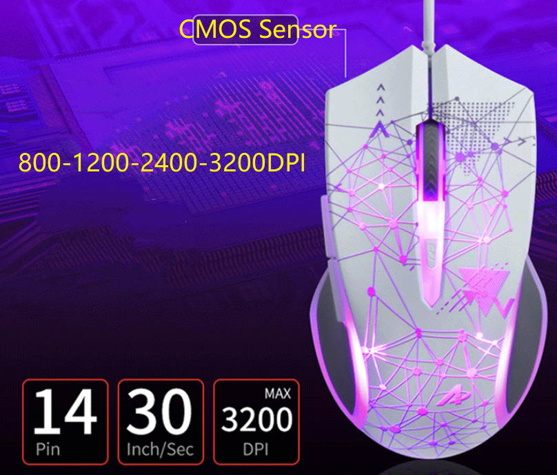 Ajazz AJ119  Ergonomic Design, Cool Exterior 4-color Backlit 3200DPI 6 Programmable Buttons, USB Wired  Gaming Mouse-Black