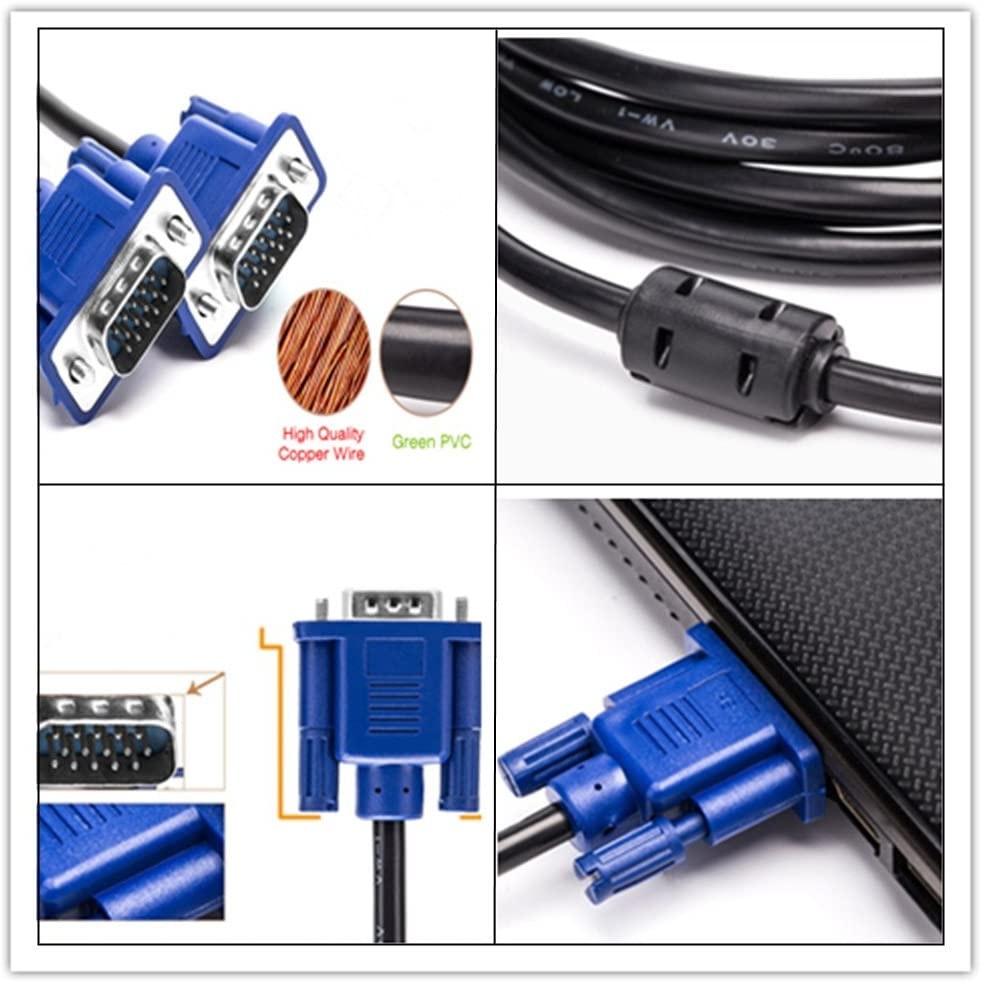 BeElion 15Pin 5FT Gold Plated DB15 VGA Male to Male Monitor Cable VGA to VGAHD| Blue| 1.5 Meters