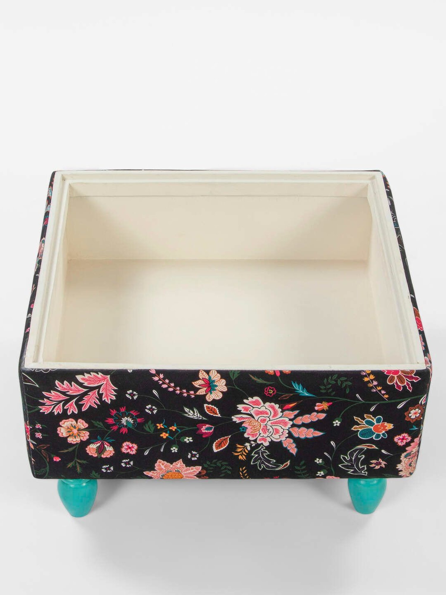 Chumbak Bohemian Floral Black Sheesham Wood Modern Trunk Storage Ottoman