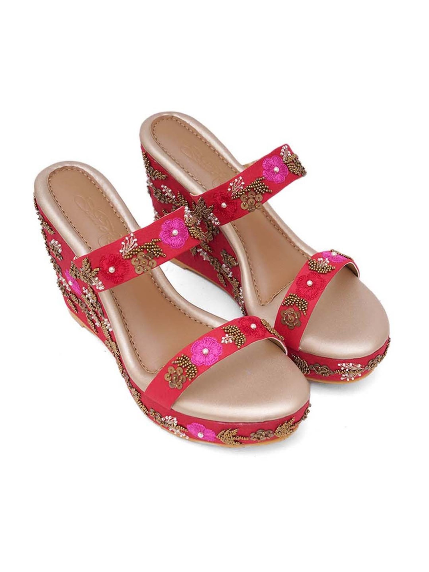 Sole House Women's Red Ethnic Wedges