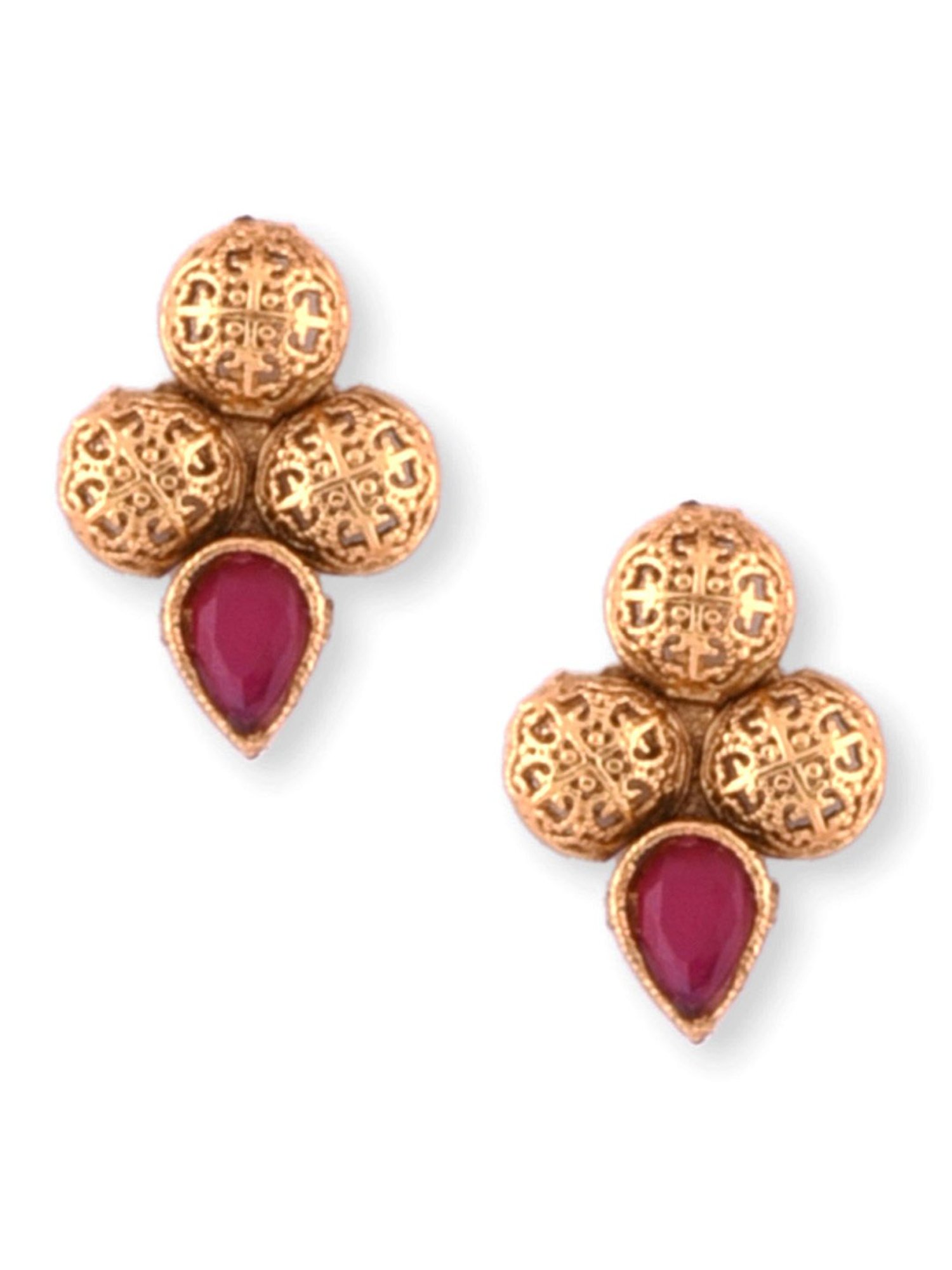 Fida Handmade Ethnic Temple Maroon Jewellery Set
